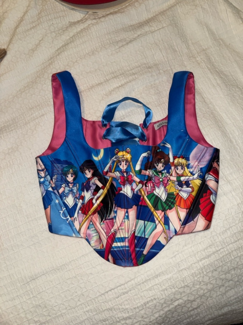 Sailor Moon Graphic Corset Top in Blue & Pink